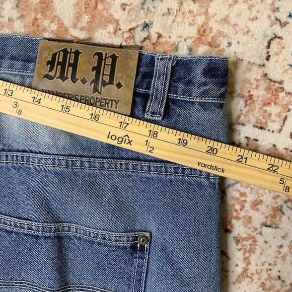 Mens Members Property Y2K Baggy Grunge Jean Shorts Hip Hop Scarface Patch Wide‎ - Picture 8 of 12